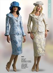 Two Piece Light Jacquard Skirt Suit with Portrait Collar 4647